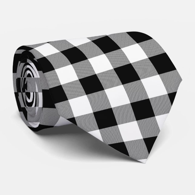 Black And White Buffalo Plaid Tie (Rolled)