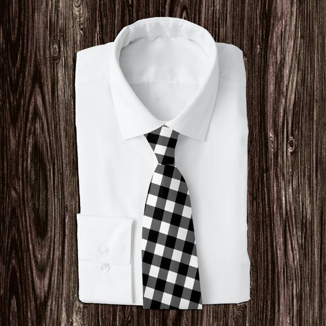 Black and White Buffalo Plaid Tie, Chequered Tie (Creator Uploaded)