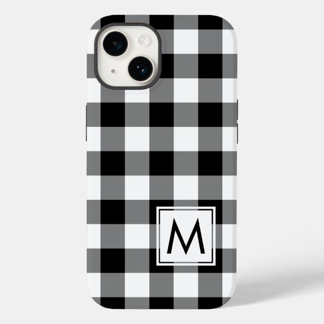 Black and White Buffalo Plaid with Monogram Case-Mate iPhone Case (Back)
