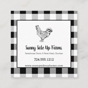 Black and White Buffalo Plaid with Rooster Square Business Card