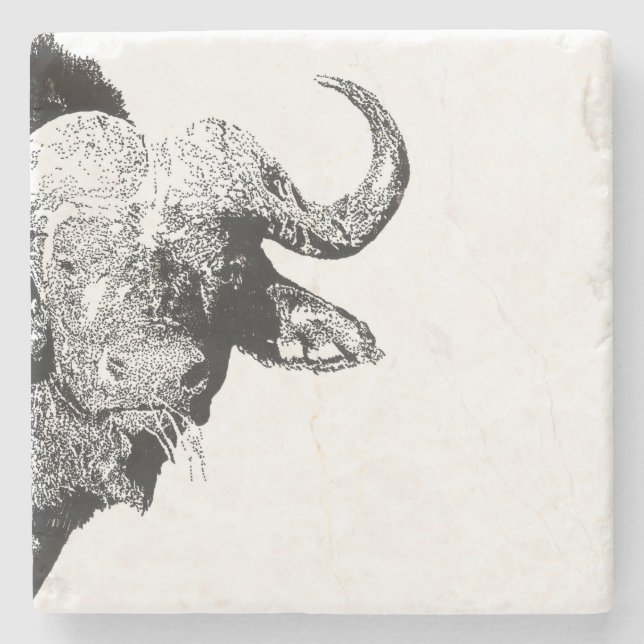 Black and white buffalo stone coaster (Front)