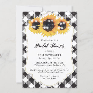 Black and White Buffalo Sunflower Bridal Shower Invitation