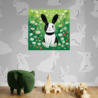 Black And White Bunny Glossy Poster