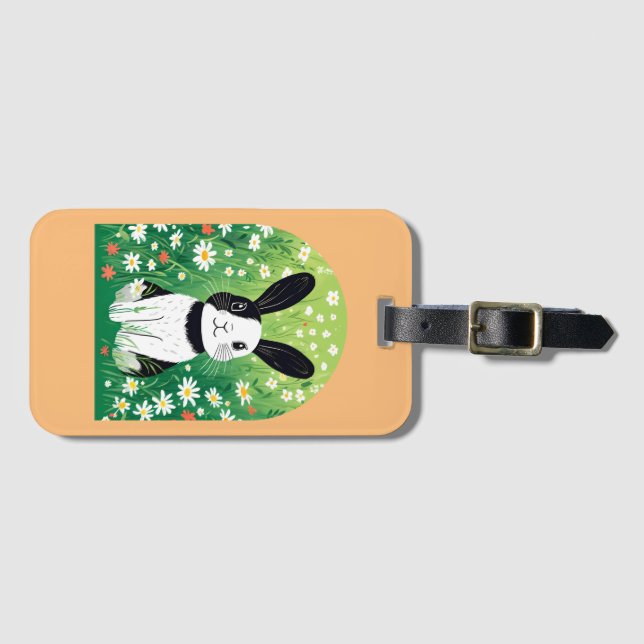 Black And White Bunny Luggage Tag (Front Horizontal)