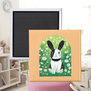Black And White Bunny Magnet