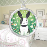 Black And White Bunny Necklace<br><div class="desc">A cute black and white bunny in a field of wildflowers. Digitally created in a cartoon style. Perfect design for kids and adults on many trendy products! Customise your background colour or text!</div>