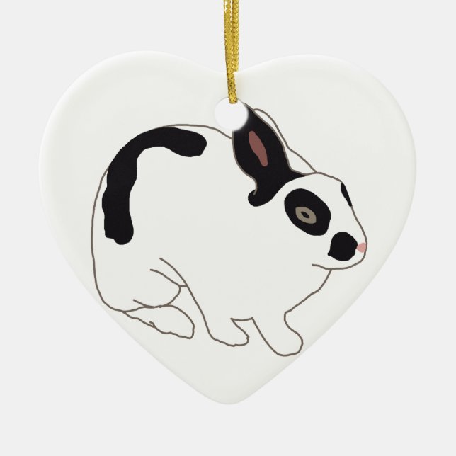 Black and White Bunny Rabbit Ceramic Tree Decoration (Front)