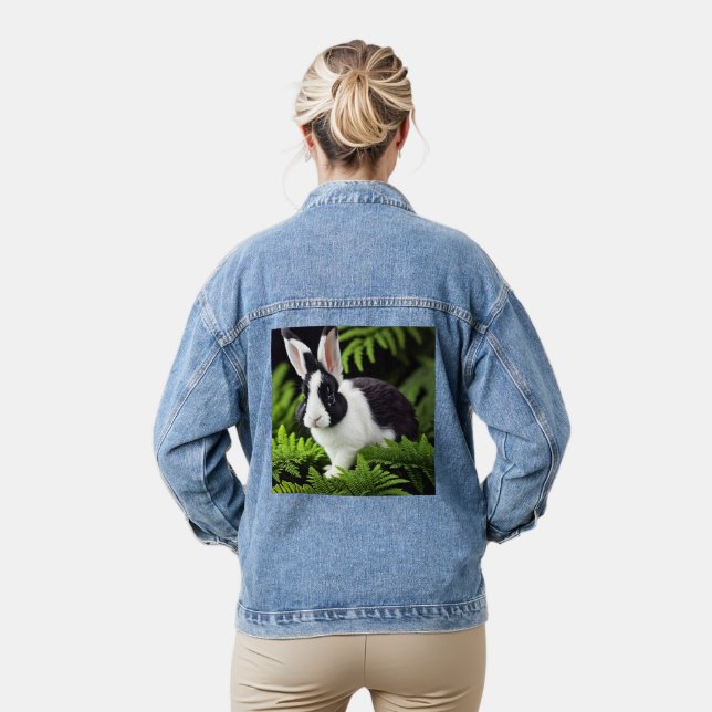 Black And White Bunny Rabbit, Denim Jacket (Model)