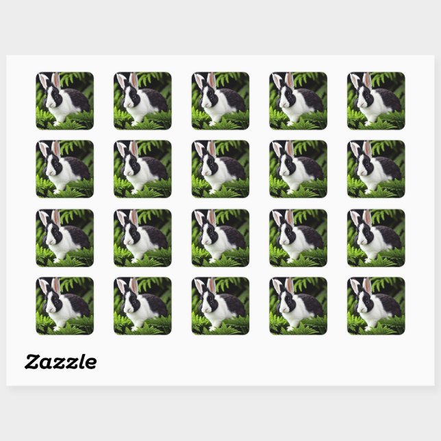 Black And White Bunny Rabbit, Square Sticker (Sheet)