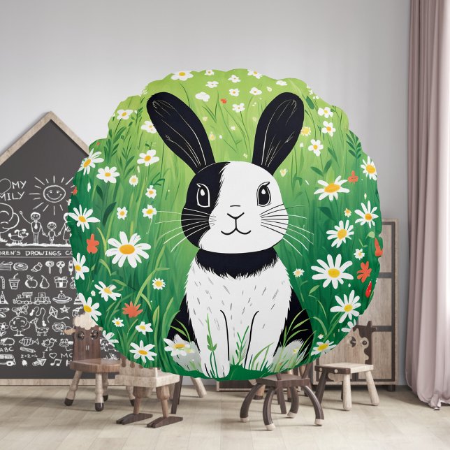 Black And White Bunny Round Pillow (Creator Uploaded)