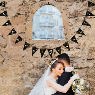 Black and White Bunting Wedding Gold Dots