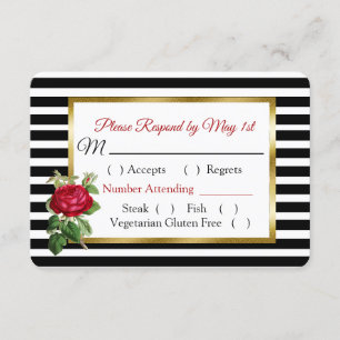 Black and White Burgundy Rose Wedding RSVP card
