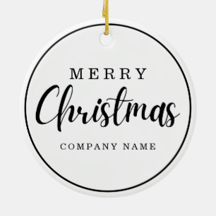 Black And White Business Logo Merry Christmas   Ceramic Ornament