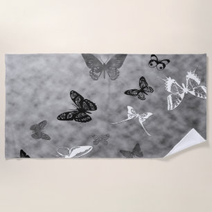 Black and White Butterflies Beach Towel