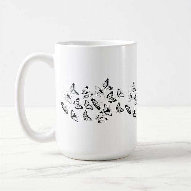 Black and White Butterflies Coffee Mug (Left)
