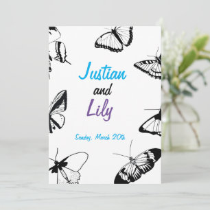 Black and White Butterflies Invitation