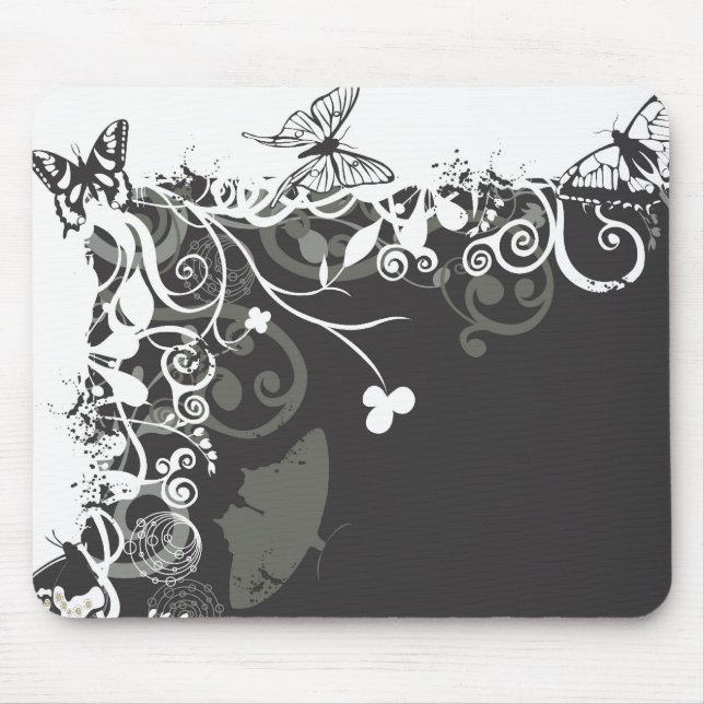 Black and white butterflies Mousepad (Front)