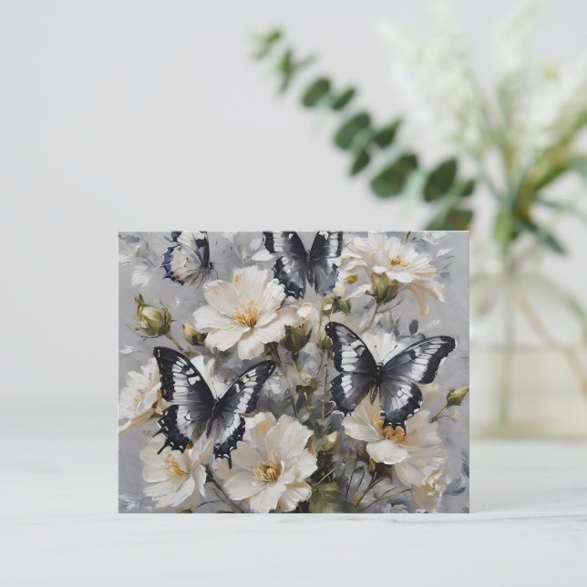Black And White Butterflies On White Flowers, (Standing Front)