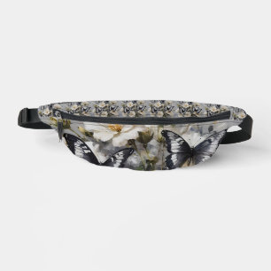 Black And White Butterflies On White Flowers, Bum Bags