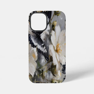 Black And White Butterflies On White Flowers, iPhone 12 Mini Case