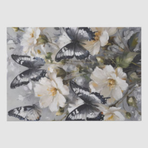 Black And White Butterflies On White Flowers, Tissue Paper