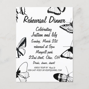 Black and White Butterflies Rehearsal Dinner  Postcard