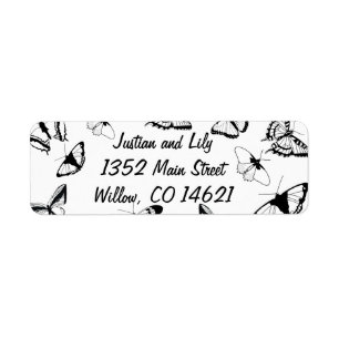 Black and White Butterflies Rehearsal Dinner  Return Address Label