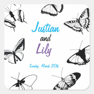 Black and White Butterflies Square Sticker