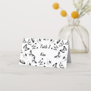 Black and White Butterflies wedding Place Card