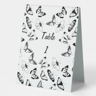 Black and White Butterflies wedding Table Card