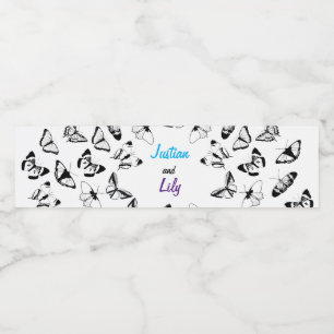 Black and White Butterflies wedding Water Bottle Label