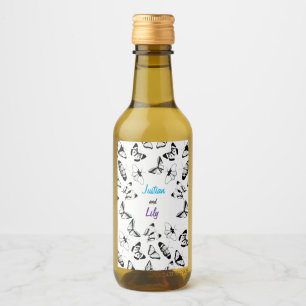 Black and White Butterflies wedding Wine Label
