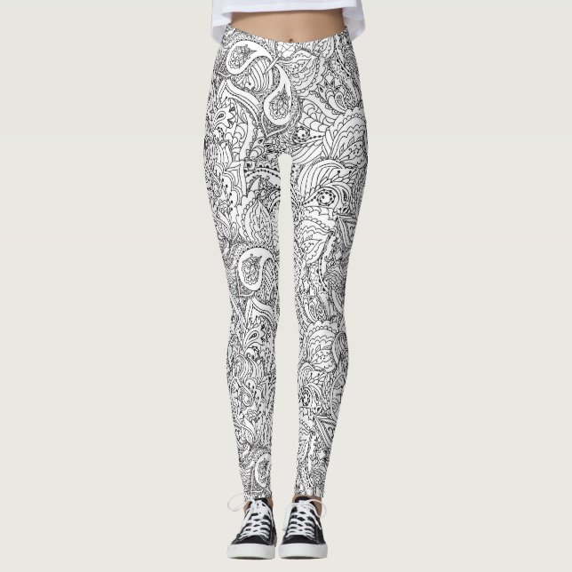 Black and White Butterfly Abstract Pattern Legging (Front)