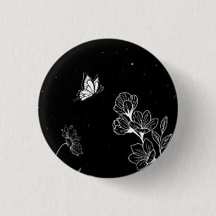 Black and White Butterfly and Flowers at Night Art 3 Cm Round Badge
