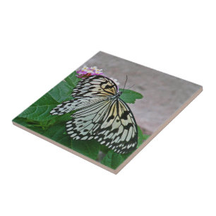 BLACK AND WHITE BUTTERFLY CERAMIC TILE