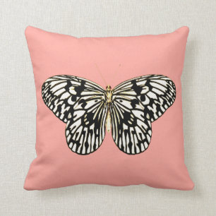 Black and white butterfly,coral pink background cushion