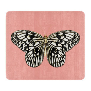 Black and white butterfly,coral pink background cutting board