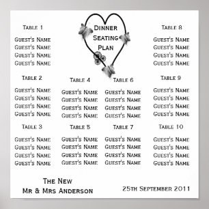 Black And White Butterfly Heart Wedding Seating Poster