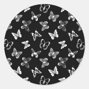 Black and White Butterfly illustration Black Classic Round Sticker