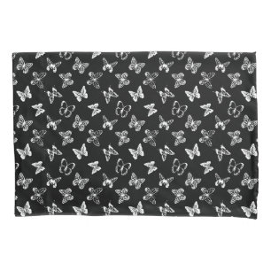 Black and White Butterfly illustration Black  Pillowcase