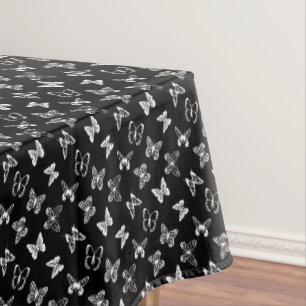 Black and White Butterfly illustration Black Tablecloth