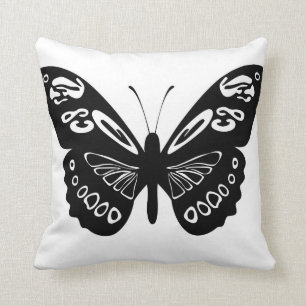 Black and White Butterfly Lace Wings Pillow