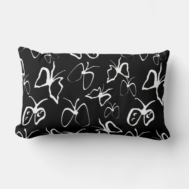 Black and White Butterfly Lumbar Cushion (Front)