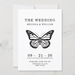 Black and White Butterfly Modern Simple Wedding Invitation