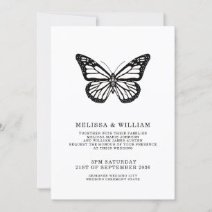 Black and White Butterfly Modern Wedding Invitation