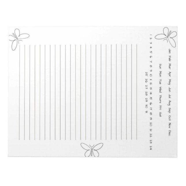 Black and White Butterfly  Notepad (Front)