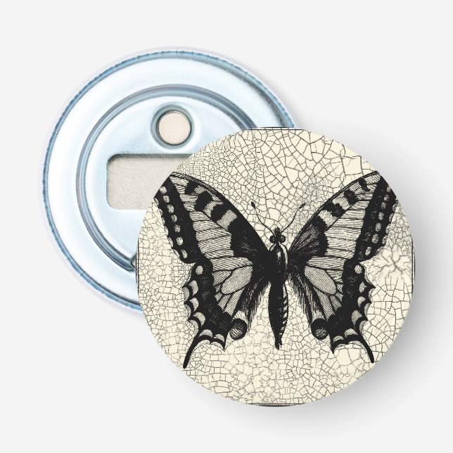 Black and White Butterfly on Cracked Background Bottle Opener (Front)