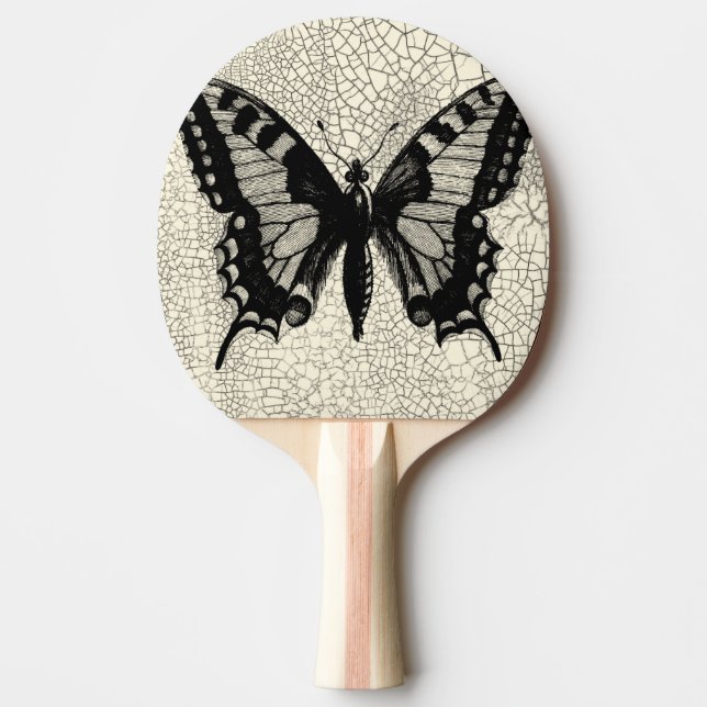Black and White Butterfly on Cracked Background Ping Pong Paddle (Front)