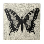Black and White Butterfly on Cracked Background Tile<br><div class="desc">A simple black and white butterfly is the focus of this print by Vision Studio. The two-toned insect and the cracked background give the piece a rustic feel. Order your copy today!</div>