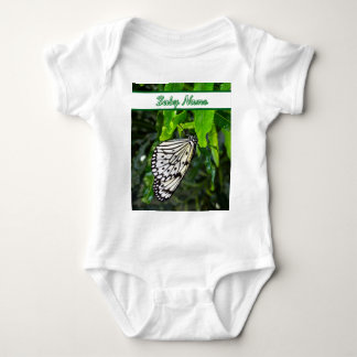 Black and White Butterfly on Green Custom Name Baby Bodysuit